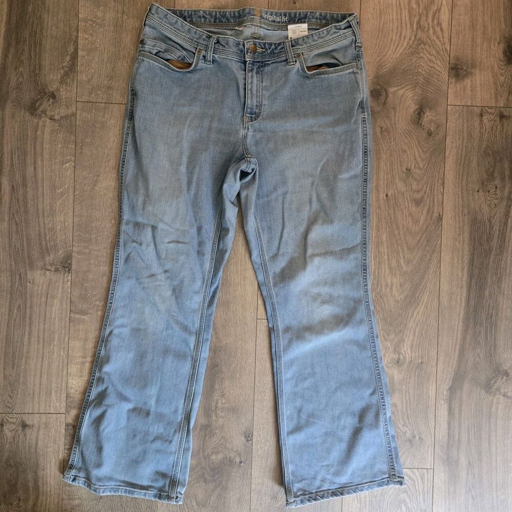 Carhartt Womens Jeans Size 14 Short Original Fit Bootcut Light Wash Workwear